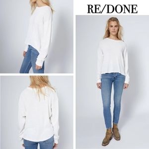 Redone Thermal Waffle Knit Long Sleeve Tee in Vintage White